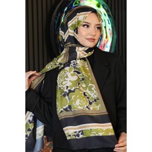 Afvente Zincir Gül Desen Yağ Yeşili Soft Pamuk Şal