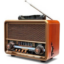 Nostalji Ahşap Görünüm Eskitme Radyo,güneş Panelli Nostaljik Radyo