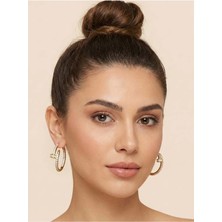 Gante Life Taş Detaylı Altın Rengi Halka Kadın Küpe