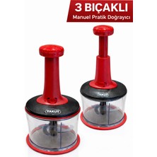 Feyza Design Kırmızı Çelik Bıçaklı Manuel Doğrayıcı, Sebze ve Sarımsak Kesim Aleti