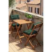 Reyo Ahşap Katlanır Minderli 3'lü Bistro Set Mutfak Balkon Bahçe Masa Sandalye Seti Ceviz Yeşil