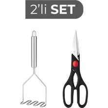 Feyza Design Paslanmaz Çelik Çok Amaçlı Mutfak Makası ve Patates Ezici 24 cm