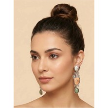 Gante Life Turuncu ve Yeşil Taşlı Üzeri Işleme Detaylı Sallantılı Kadın Küpe