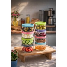 Porsima Lapis Düz 8li Hava Geçirmez Cam Kahvaltılık Seti Renkli Kapaklı Saklama Kabı 400ml