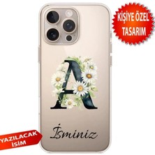 3gen Case İphone 16 Pro Uyumlu Kişiye Özel İsim ve Papatyalı Harf Eklenebilir Şeffaf Silikon Kılıf
