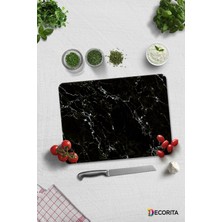 Feyza Design Şık Siyah Mermer Görünümlü Cam Kesme Tablası 30X40CM
