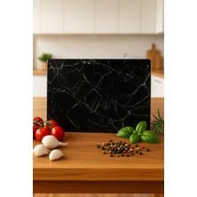 Feyza Design Siyah Mermer Görünümlü Cam Kesme Tahtası 20X30 cm Oval Kenar, Hijyenik