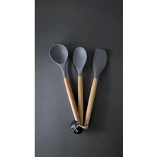 Feyza Design Doğal Bambu Saplı 3'lü Silikon Mutfak Araçları Seti