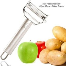 Feyza Design Titanyum Paslanmaz Çelik Çok Yönlü Sebze Meyve Soyucu ve Doğrayıcı