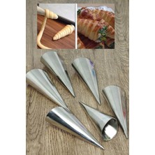 Feyza Design Metal 6'lı Kornet Hamur Kalıbı Inox Set, 11CM, Huni Şeklinde Tatlı Kalıbı
