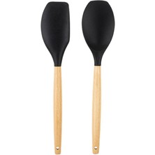 Feyza Design Bambu Saplı Siyah Silikon Büyük Kaşık ve Spatula Seti, Dayanıklı ve Şık Tasarım