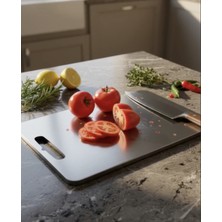 Feyza Design Paslanmaz Çelik Mutfak Kesme Doğrama Tahtası Çift Seti