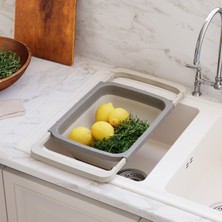 Feyza Design Katlanabilir Silikon Süzgeç, 6,3 L, Evye Üstü, Sürgülü, Akordiyon Tasarım