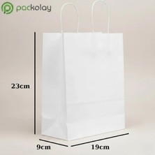 Beyaz Kraft Karton Çanta 19x9x23 cm Burgu Saplı Butik Çanta 100'lü