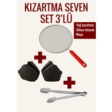 Feyza Design Kızartma Seti 3'lü: Yağ Sıçratmaz Tel, Silikon Fırın Eldiveni, Maşası