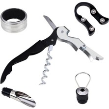 Feyza Design 5 Parça Şişe Açıcı ve Mantar Seti, Folyo Kesici, Damlama Durdurma Halkası