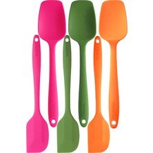 Feyza Design 6'lı Silikon Kaşık Spatula Seti, Yanmaz, Yapışmaz, Çizilmeyen Fusya-Yeşil-Turkuaz