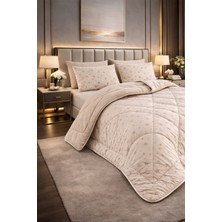 Teksnil Home Çift Kişilik Yorgan Seti Bej Yıldız Desenli Welsoft,anti Alerjik,çift Taraflı (Yorgan + 2 Yastık Kılıfı)