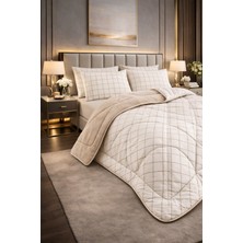 Teksnil Home Çift Kişilik Yorgan Seti Krem Kare Desenli Welsoft,anti Alerjik,çift Taraflı (Yorgan + 2 Yastık Kılıfı)