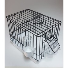 T-Pet Kuş Taşıma Seyahat Kafesi Seti Siyah Renkli Tam Set Yemlik Suluk Tünek İle 24 cm Boyut