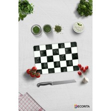 Feyza Design Şık Damalı Desenli Cam Kesme Tablası 20X30 cm