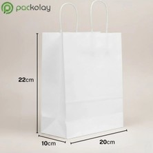 Kraft Çanta 20x10x22 cm Doğal Beyaz – Dayanıklı Kağıt Çanta, Büküm Saplı, Çok Amaçlı 250'li