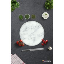Feyza Design Şık Mermer Desenli Cam Kesme Tablası, 32CM Çap