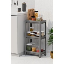 Trend Maison  Çok Amaçlı 3 Katlı Tekerlekli Mutfak Raf Ünitesi Düzenleyici Gri