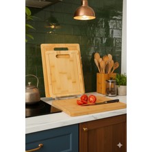 Feyza Design Çift Bambu Doğrama Tahtası, Doğal ve Şık Mutfak Gereciği