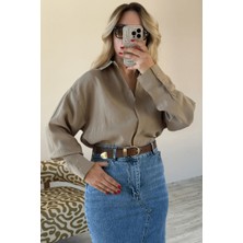 BeeYouStudio Yeşil Modal Kadın Taş Rengi Gömlek L