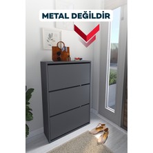 Bofigo Düşer Kapak Ayakkabılık Kayar Raflı Ayakkabılık 3 Bölmeli Ayakkabılık Melek Antrasit