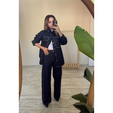 BeeYouStudio Lacivert Zımba Detaylı Cepli Denim Alt-Üst Takım S