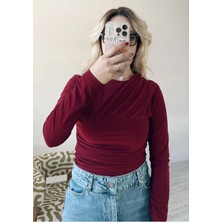 BeeYouStudio Bordo Tek Omuzda Büzgü Detaylı Body Suıt M