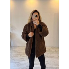 BeeYouStudio Kahverengi Uzun Peluş Mont