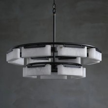 Ronisu Aydınlatma Fusara Mermer Avize – Siyah Gövdeli, Çift Katlı Modern Halka Tasarım Avize Ra-Avz- 6107-37-96