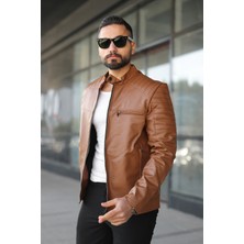 Mero Life Erkek Taba Dar Kesim Yeni Sezon Deri Ceket Mont