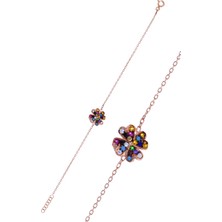 Midyat Nurtaş Gümüş Yonca Tasarım Renkli Taşlı Rose Kaplama Gümüş Kadın Bileklik 201025122