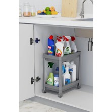 Trend Maison 2 Katlı Tekerlekli Düzenleyici Raf , Banyo Dolabı, Mutfak Tezgah ve Evye Altı, Deterjanlık Gri