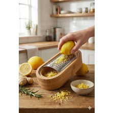 Feyza Design Bambu Masa Üstü Hazneli Çelik Rende, Pratik ve Şık Tasarım