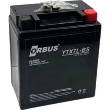 Orbus 12V 7 Ah Motosiklet Aküsü (113*70*130) (YTX7L-BS) (Smf) (2,3 Kg) (Carbon)