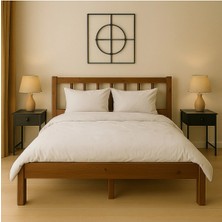 Pinoxi 140CM x 190CM Masif Ahşap 2 Kişilik Yuvarlak Çıtalı Başlıklı Karyola Ceviz Rengi