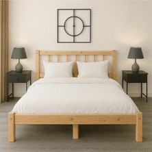 Pinoxi 100CM x 190CM Doğal Masif Ahşap Yuvarlak Çıtalı Başlıklı Karyola Doğal Ahşap Natural Renk