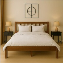 Pinoxi 180CM x 200CM Masif Ahşap 2 Kişilik Yuvarlak Çıtalı Başlıklı Karyola Ceviz Rengi