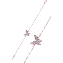 Midyat Nurtaş Gümüş Kelebek Model Rose Kaplama Zirkon Taşlı Gümüş Bileklik 201024983