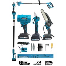 Kimmeer Plus Profesyonel 5'li Set Şarjlı Makas Testere Çim Biçme ve Yaprak Üfleme Teleskopik Kollu