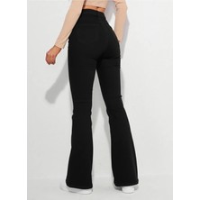 Kadın Yüksek Bel Ispanyol Paça Power Likra Kot Denim Jean