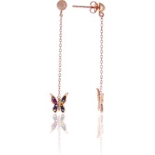 Midyat Nurtaş Gümüş Karışık Renkli Kelebek Model Zirkon Taşlı Rose Kaplama Gümüş Kadın Küpe 201025008