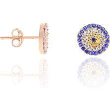 Midyat Nurtaş Gümüş Nazar Boncuğu Tasarım Safir Zirkon Taşlı Roslu Kadın Küpe (S) 201025052