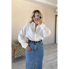 BeeYouStudio Beyaz Modal Kadın Taş Rengi Gömlek S