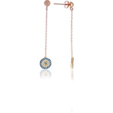 Midyat Nurtaş Gümüş Nazar Boncuğu Düz Tasarım Firuze Zirkon Taşlı Roslu Kadın Küpe (S) 201025058